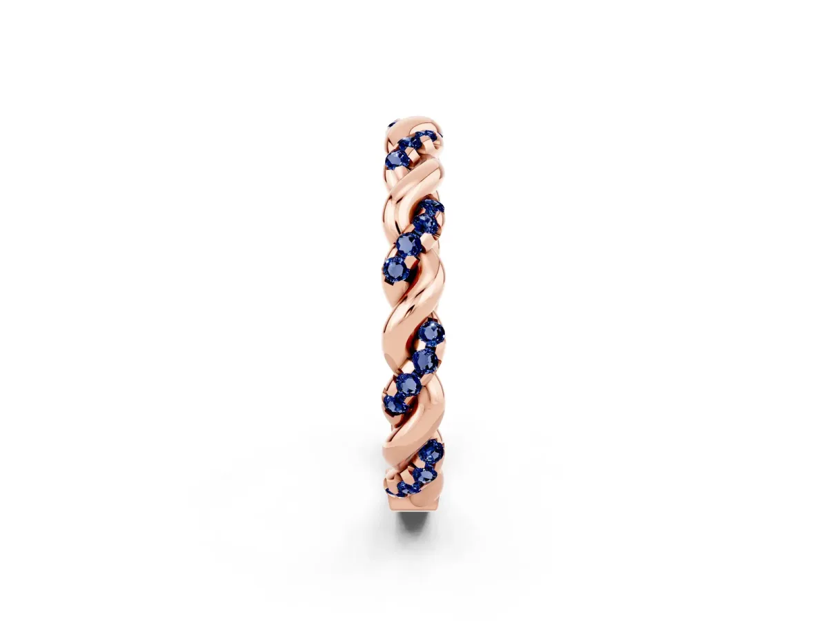 Twisted Pavé Round Blue Sapphire Eternity Band Rose gold