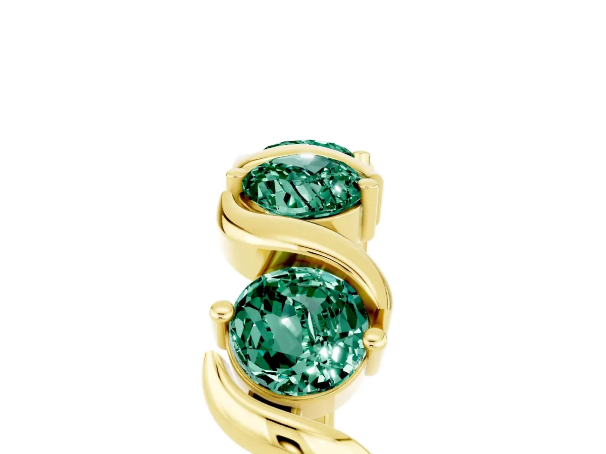 Six-Stone Round Green Sapphire Wave Band with Shared Prong Setting Yellow gold