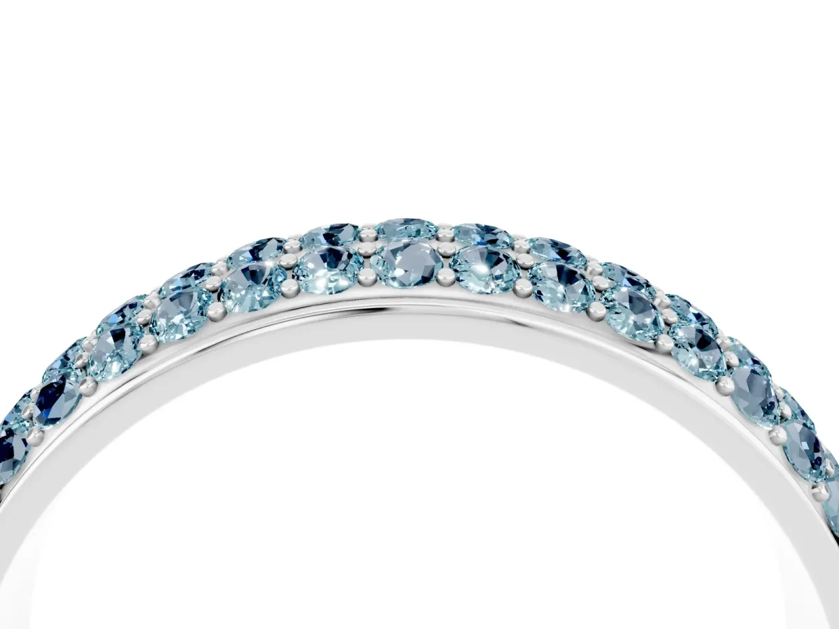 Three-Row Round Aquamarine Eternity Band with Shared Prong Setting Silver