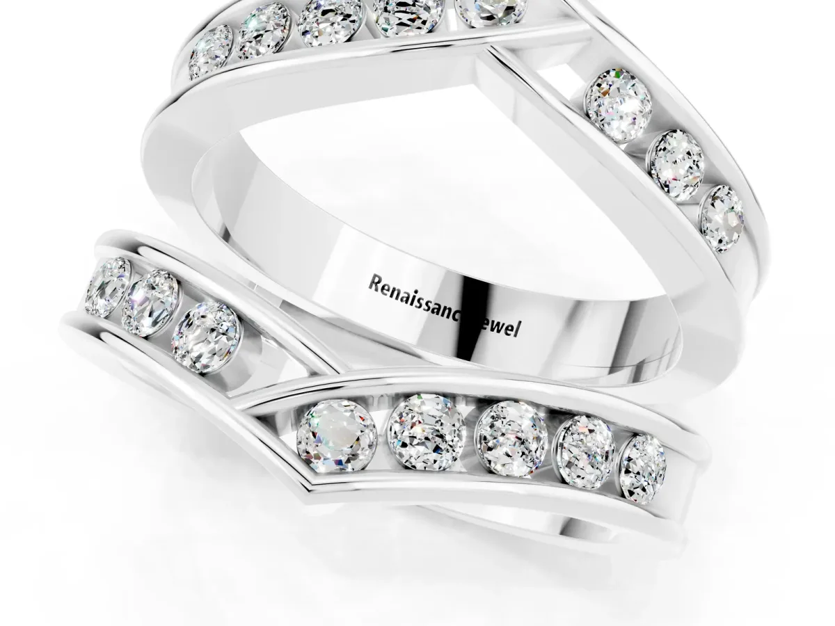 Round Moissanite Channel-Set Chevron Band Platinum