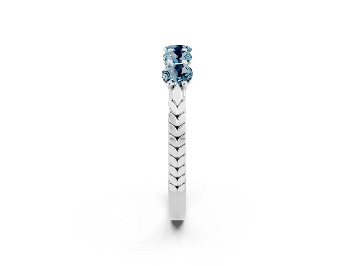 Five-Stone Round Aquamarine Prong-Set Band Silver