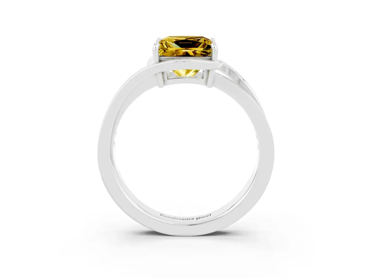 Princess Cut Yellow Sapphire Solitaire Ring with Split Shank and Prong Setting Platinum