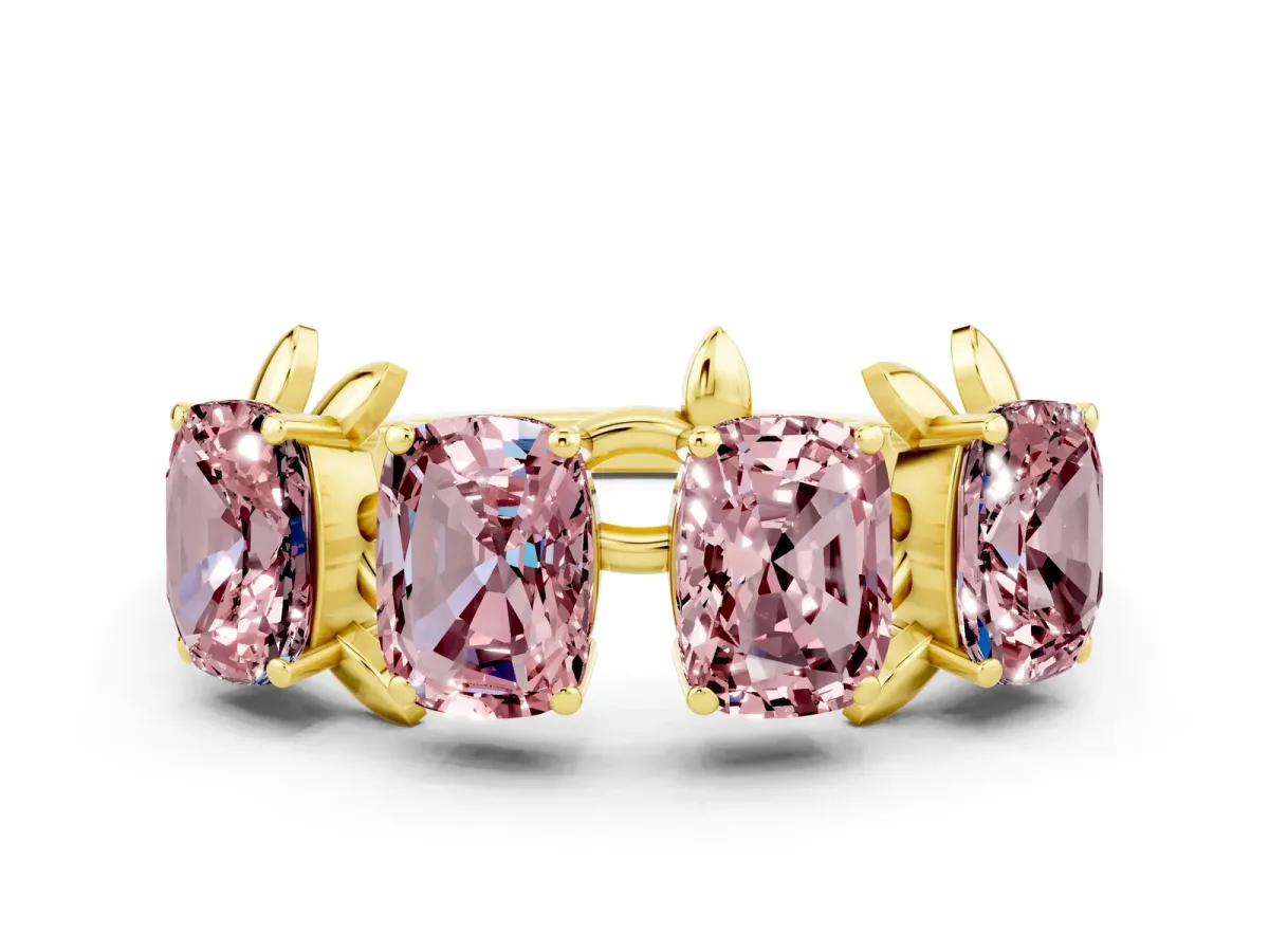 Emerald Cut Morganite Prong-Set Half Eternity Band Yellow gold