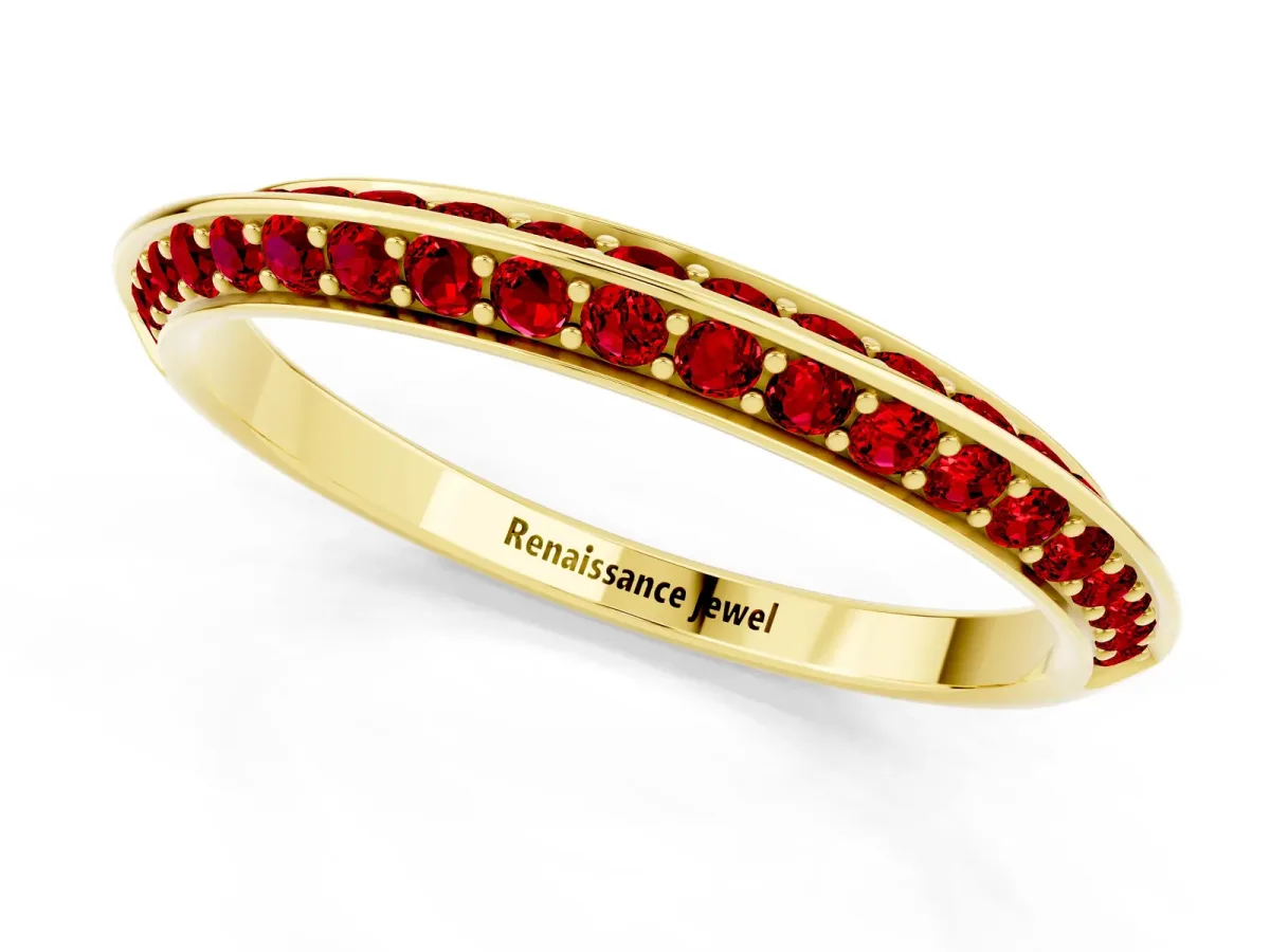 Double Row Pavé Round Ruby Eternity Band with Channel Setting Yellow gold