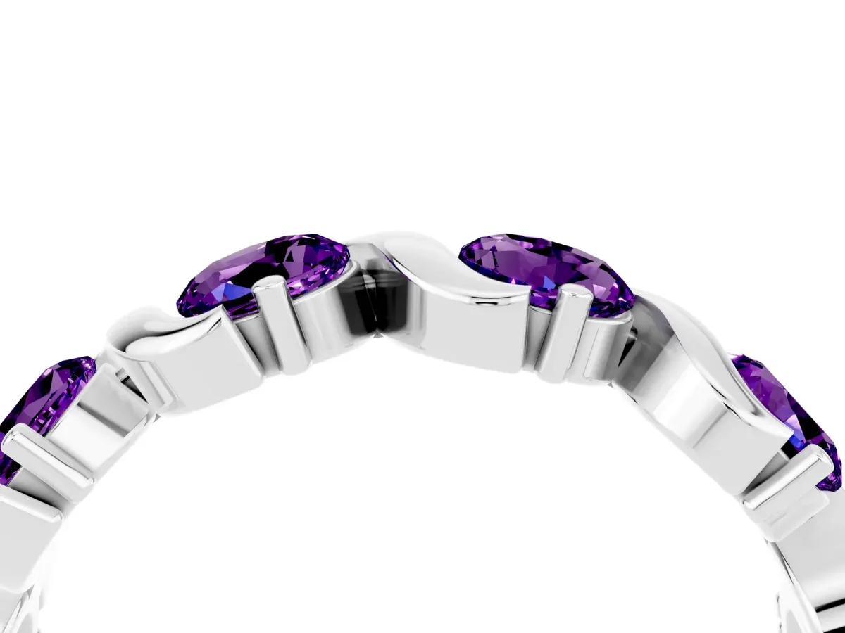 Round Amethyst Half Eternity Band with Wave Prong Setting Silver