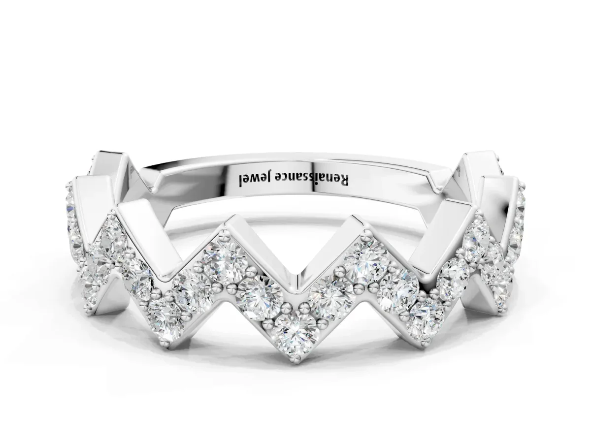 Zigzag Diamond Pave Round Eternity Band with Prong Setting White gold