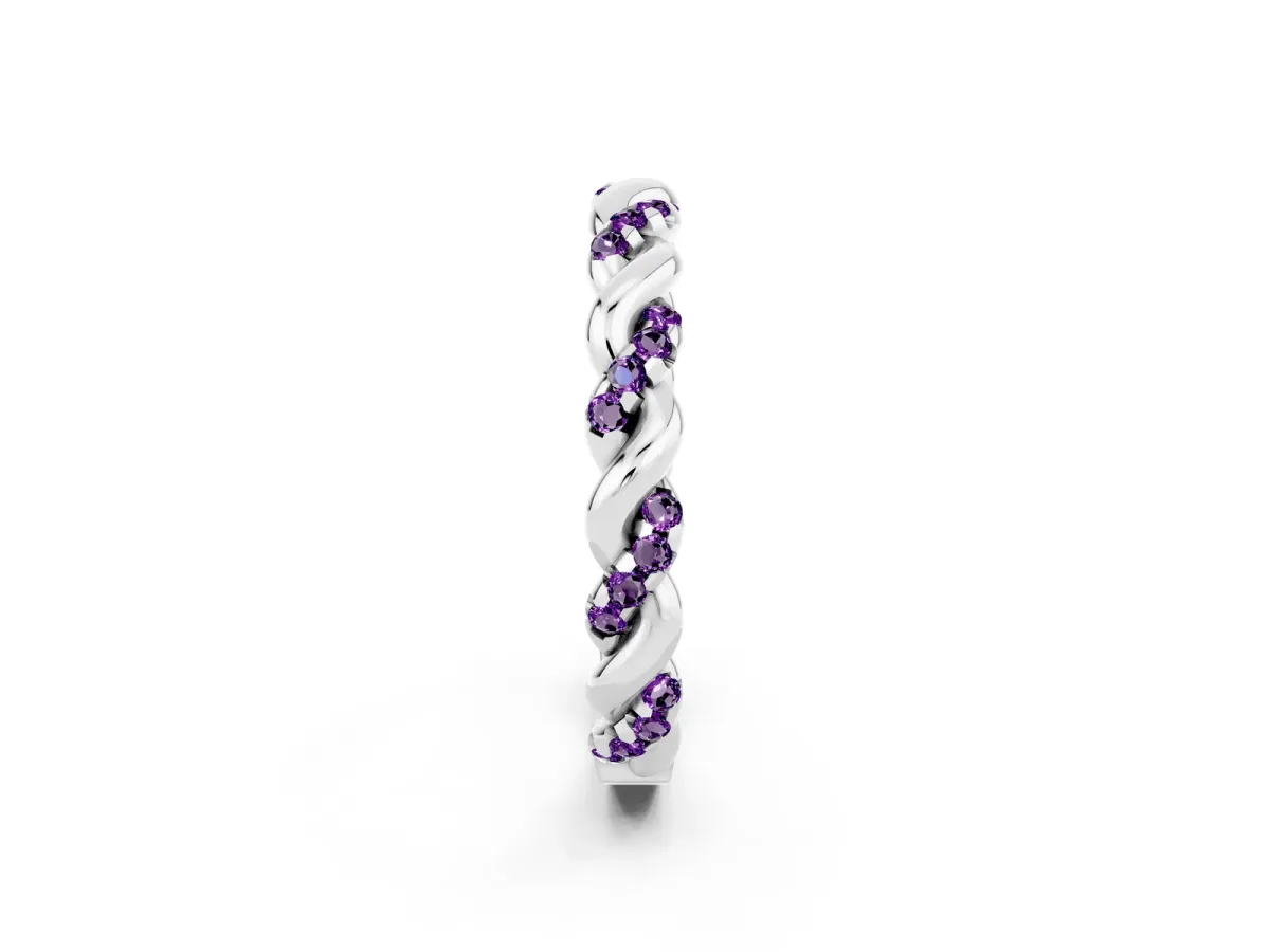 Twisted Pavé Round Amethyst Eternity Band Silver