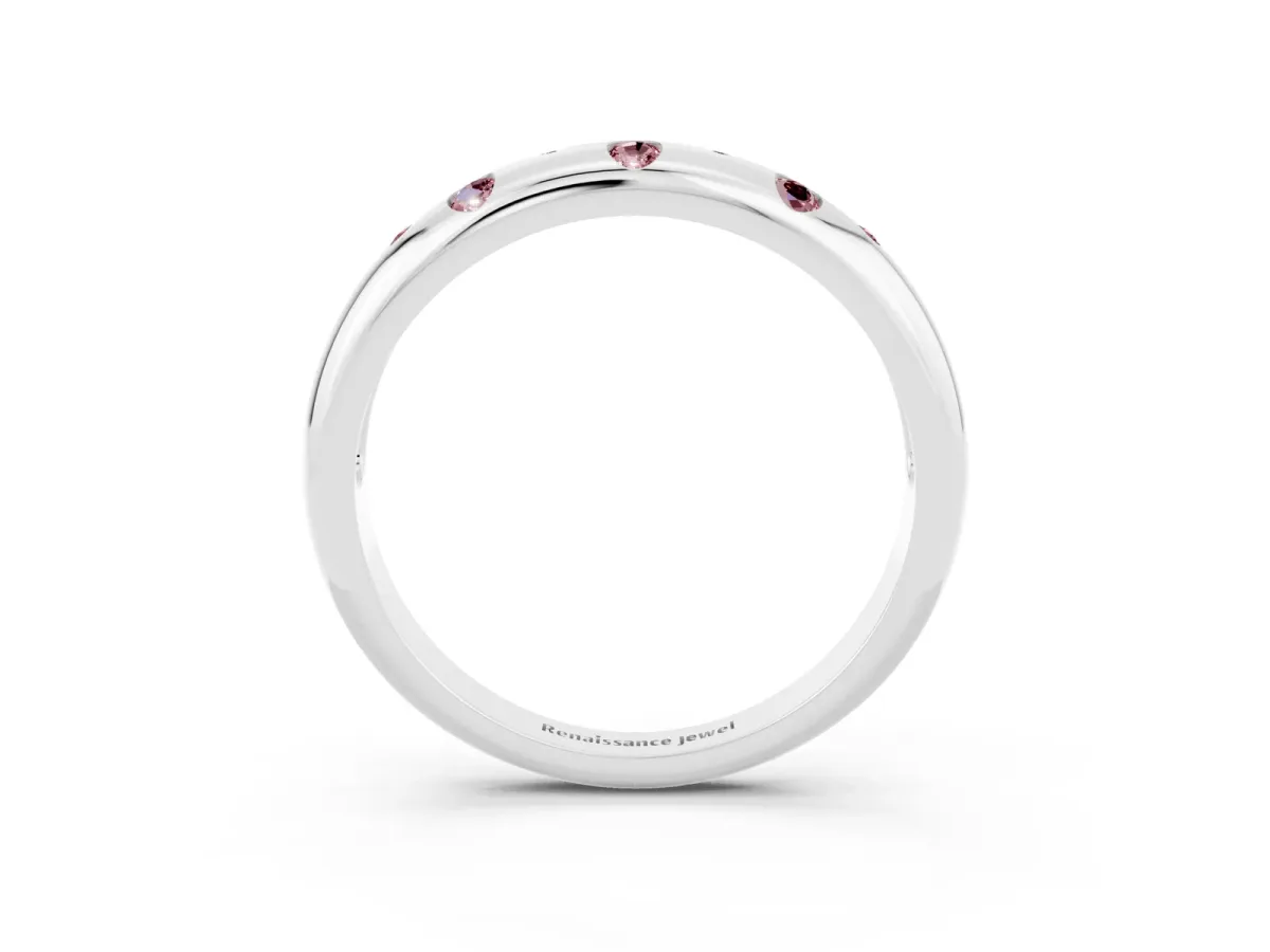 Round Morganite Flush-Set Comfort Fit Band Platinum
