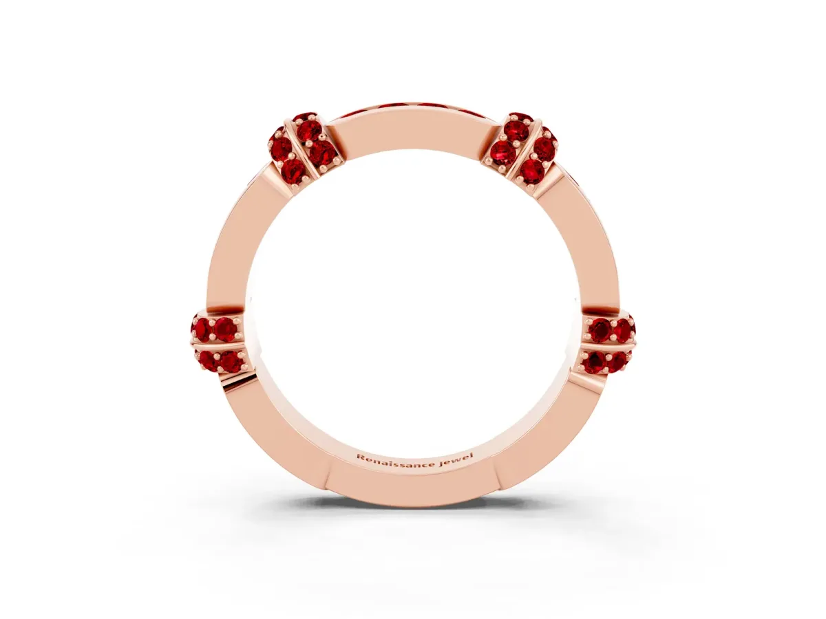Pavé Round Ruby Link Band with Bezel Setting Rose gold
