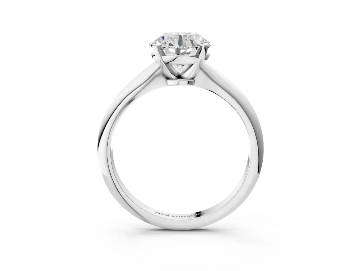 Round Cut Diamond Solitaire Engagement Ring with Classic Band and Four-Prong Setting Silver