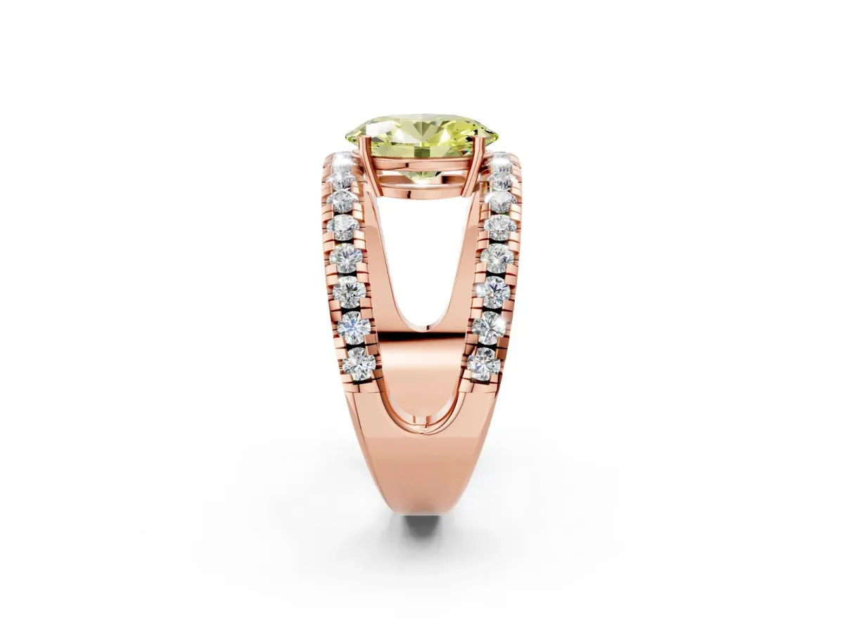 Fancy Yellow Oval Cut Solitaire Split Shank Pave Diamond Ring Rose gold