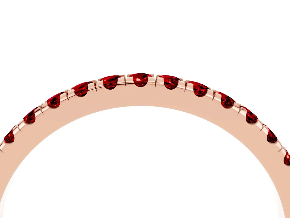 Pavé Round Ruby Half Eternity Band with Shared Prong Setting Rose gold