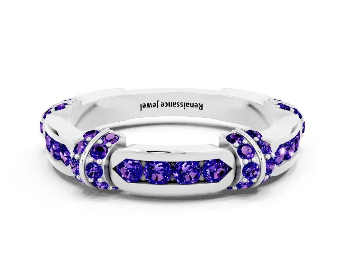 Pavé Round Tanzanite Link Band with Bezel Setting Silver