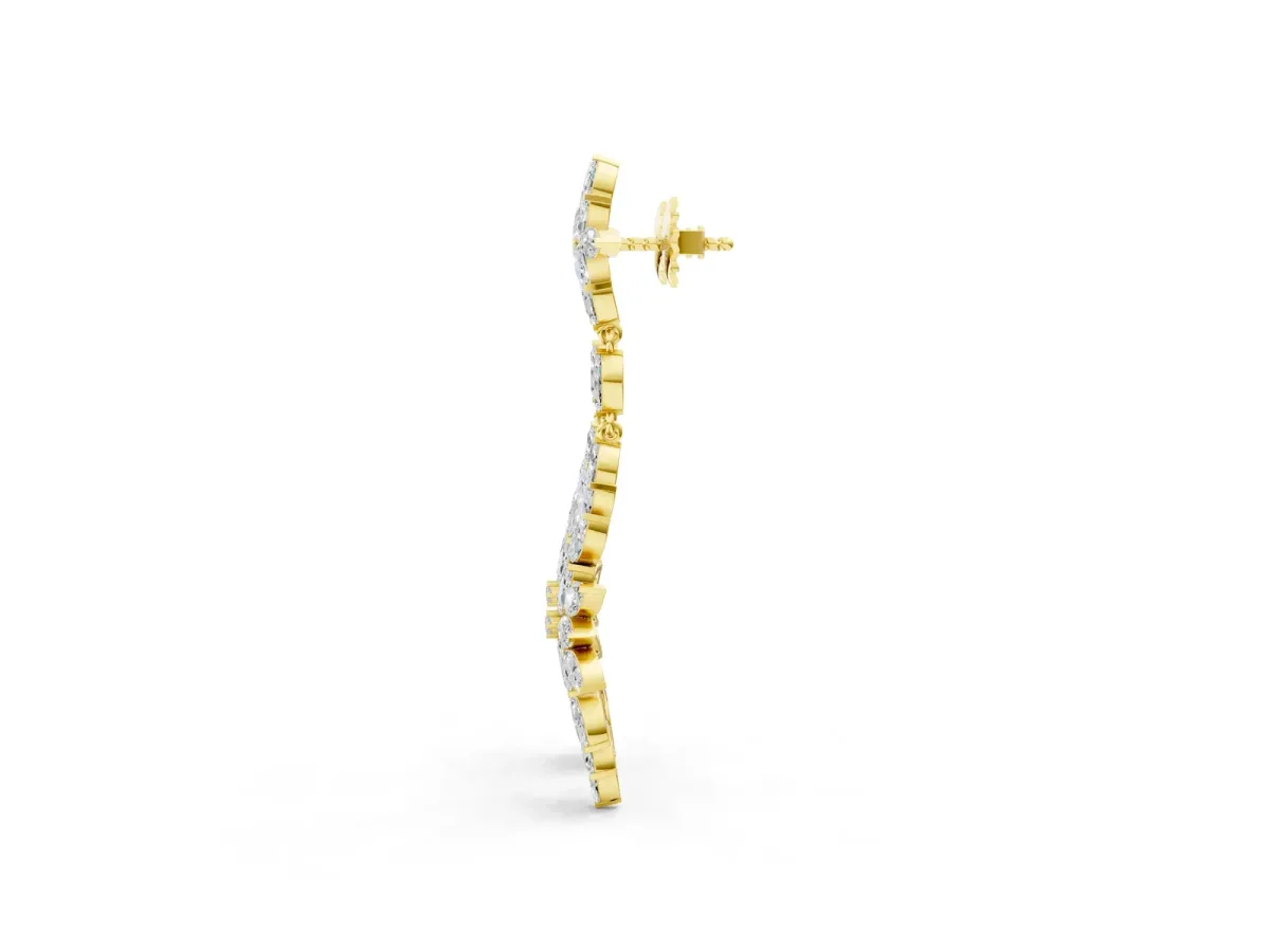Marquise Diamond Floral Dangle Earrings Yellow gold
