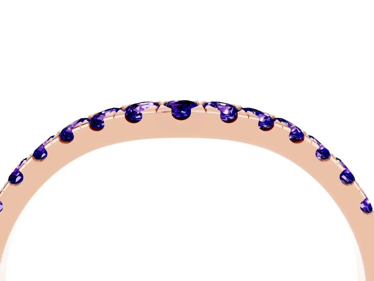 Curved Pavé Round Tanzanite Wedding Band with Shared Prong Setting Rose gold