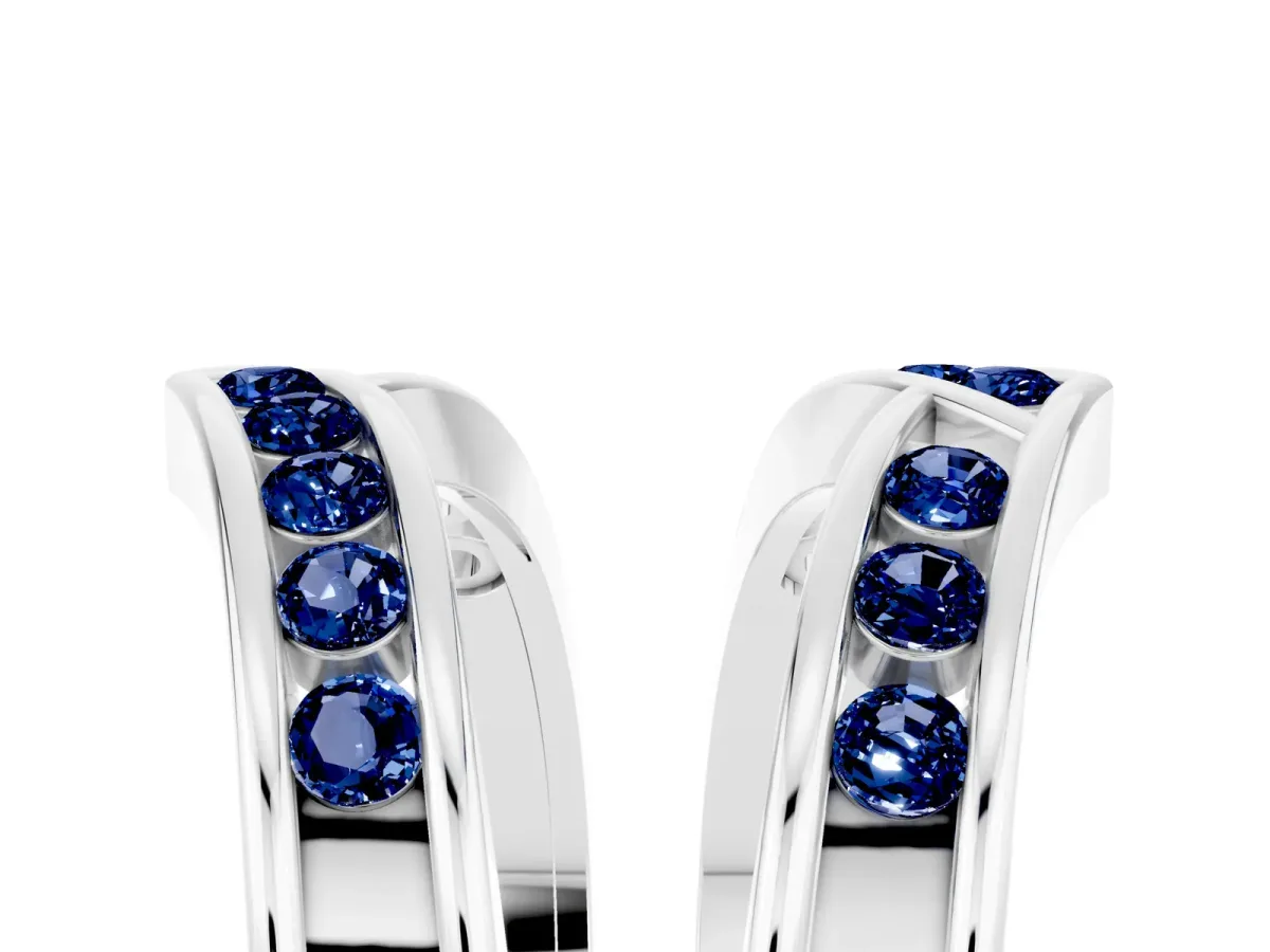 Round Blue Sapphire Channel-Set Chevron Band Platinum