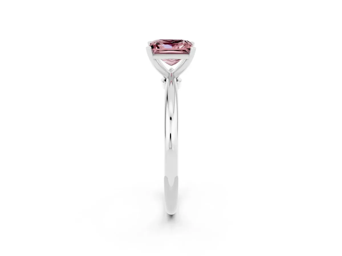 Princess Cut Morganite Solitaire Ring with Six-Prong Setting and Classic Band Silver