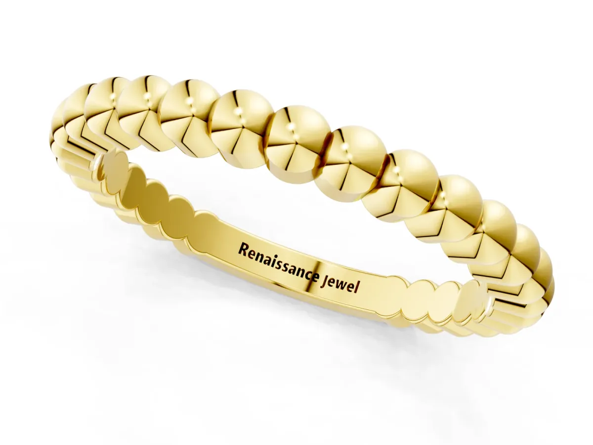 Beaded Round Stone Eternity Band with Bezel Setting Yellow gold