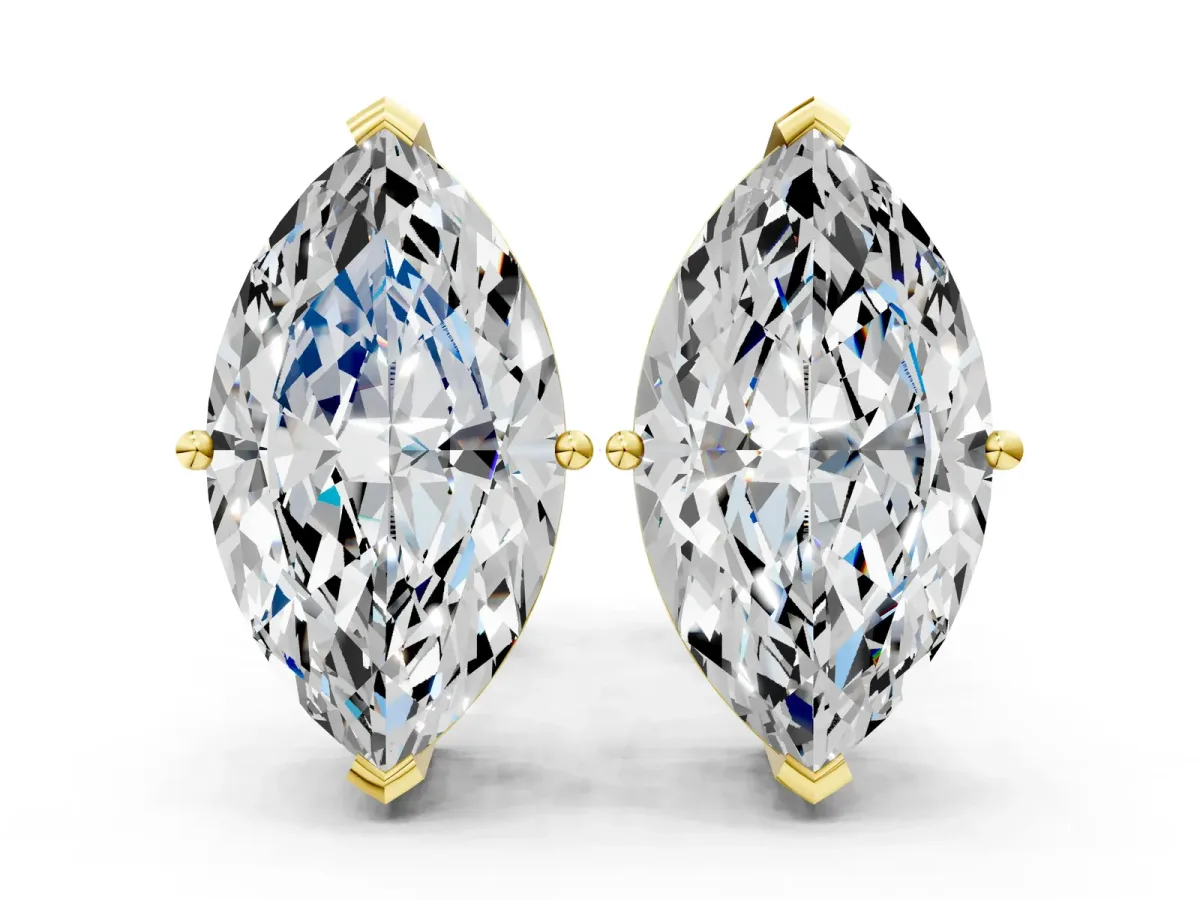 Marquise Cut Diamond Stud Earrings Yellow gold