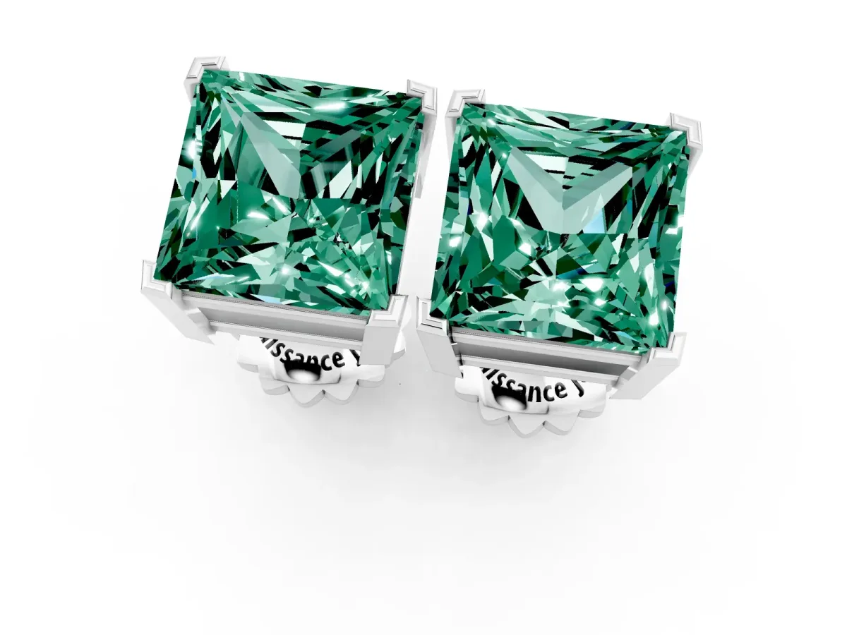 Princess Cut Green Sapphire Stud Earrings White gold