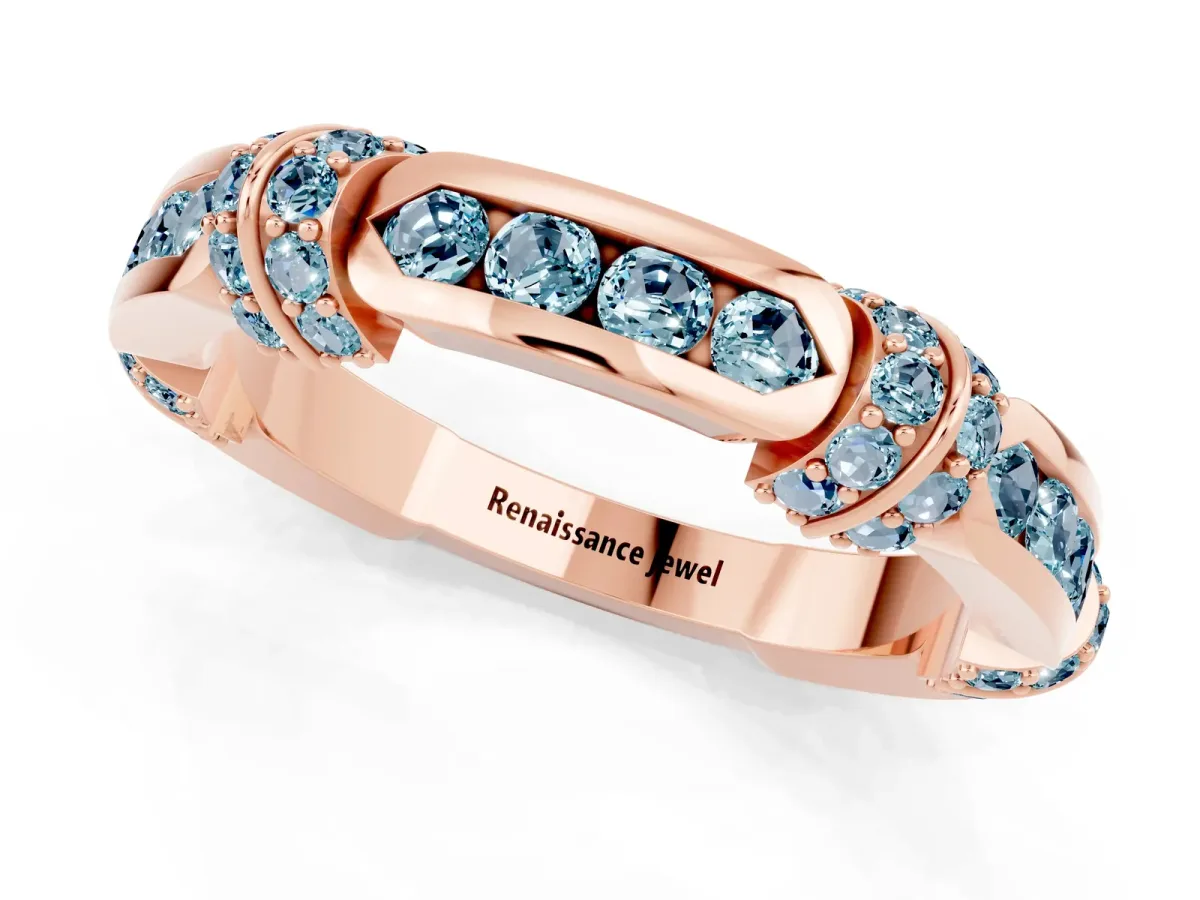 Pavé Round Aquamarine Link Band with Bezel Setting Rose gold