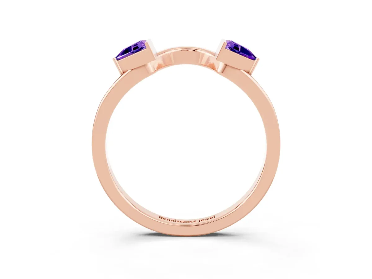 Trillion Tanzanite Open Band Ring with Bezel Setting Rose gold