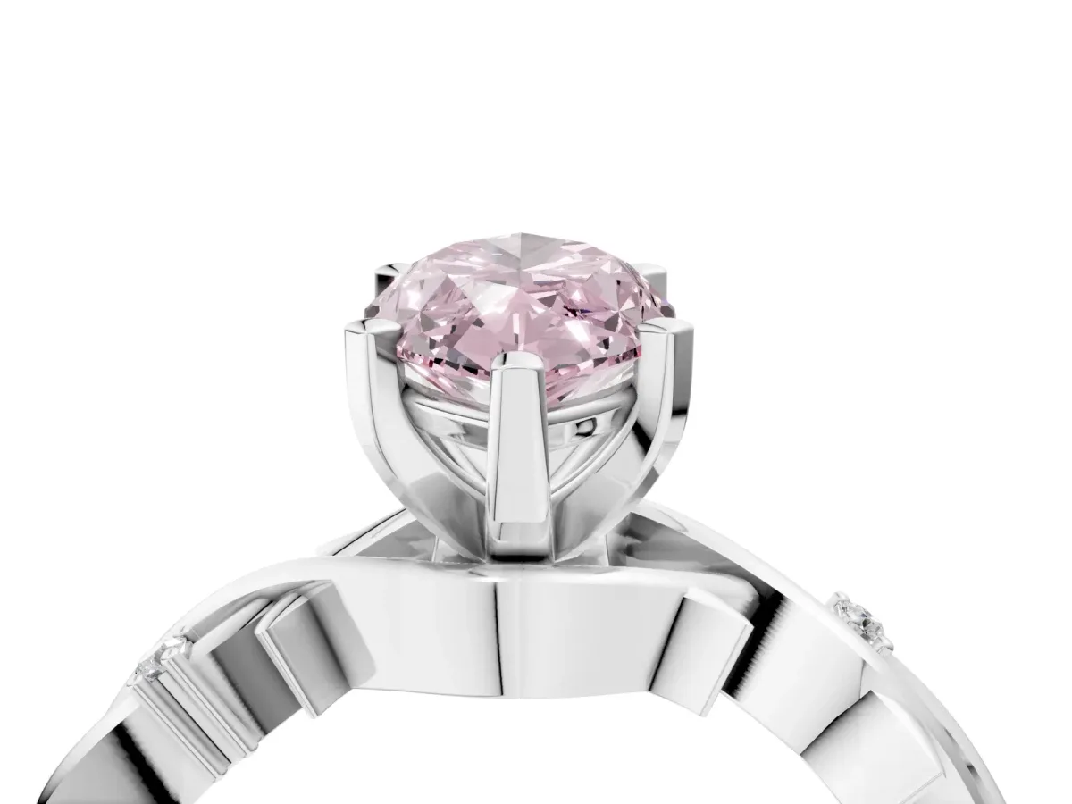Fancy Pink Marquise Cut Diamond Solitaire Ring with Twisted Band and Prong Setting Silver