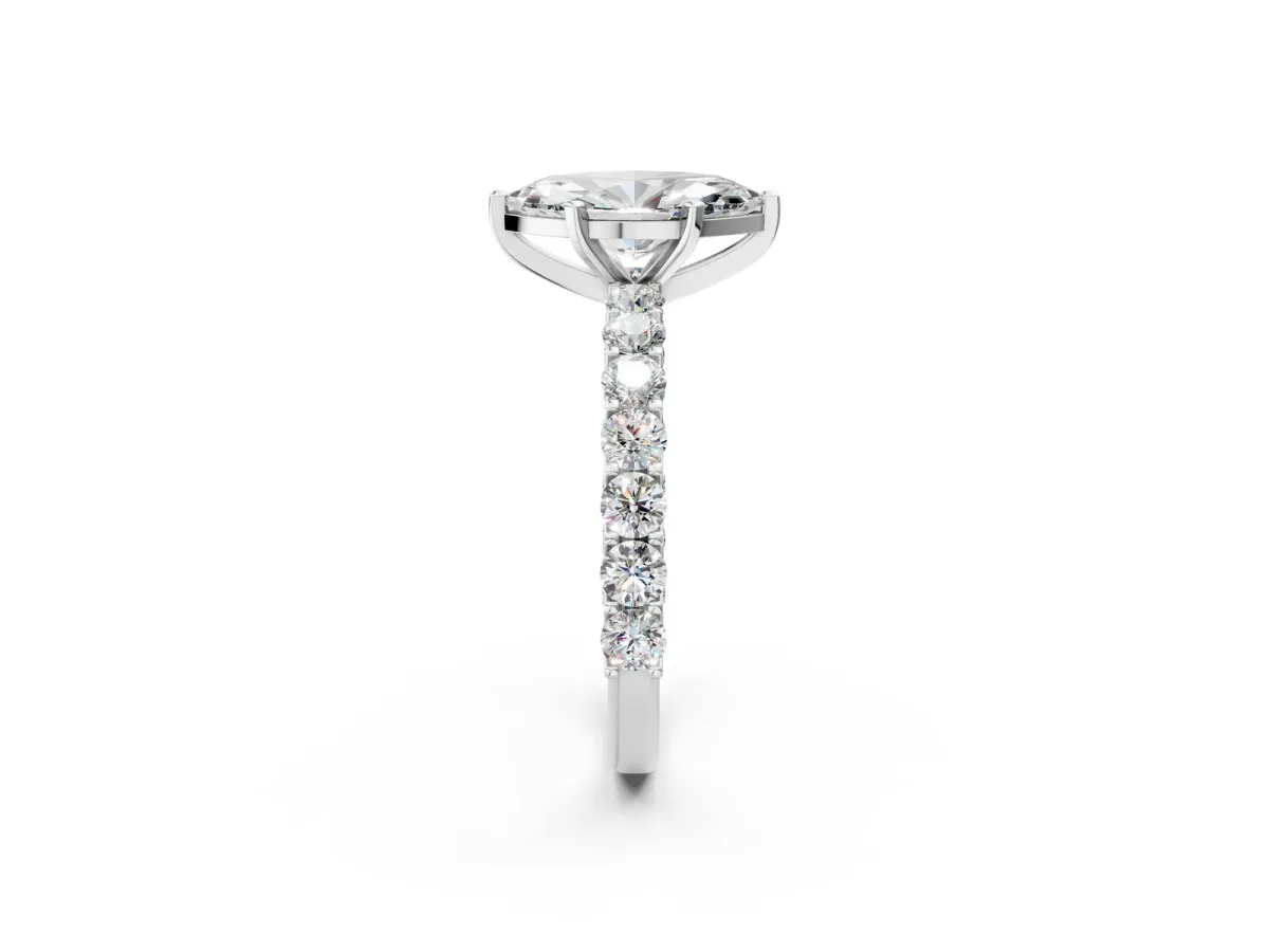 Marquise Cut Diamond Solitaire Ring with Shared Prong Pavé Band and Four-Prong Setting Silver