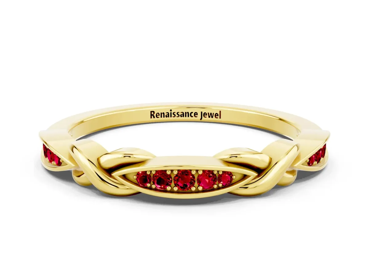 Twisted Marquise Ruby Pavé Band with Shared Prong Setting Yellow gold