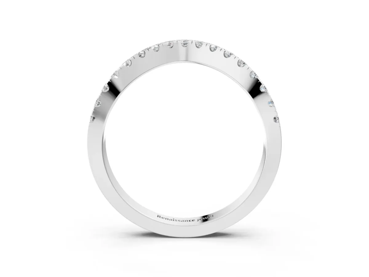 Round Diamond Pavé Curved Band with Shared Prong Setting Platinum