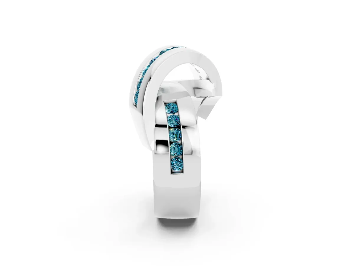 Pavé Round Blue Topaz Crossover Band with Channel Setting Silver