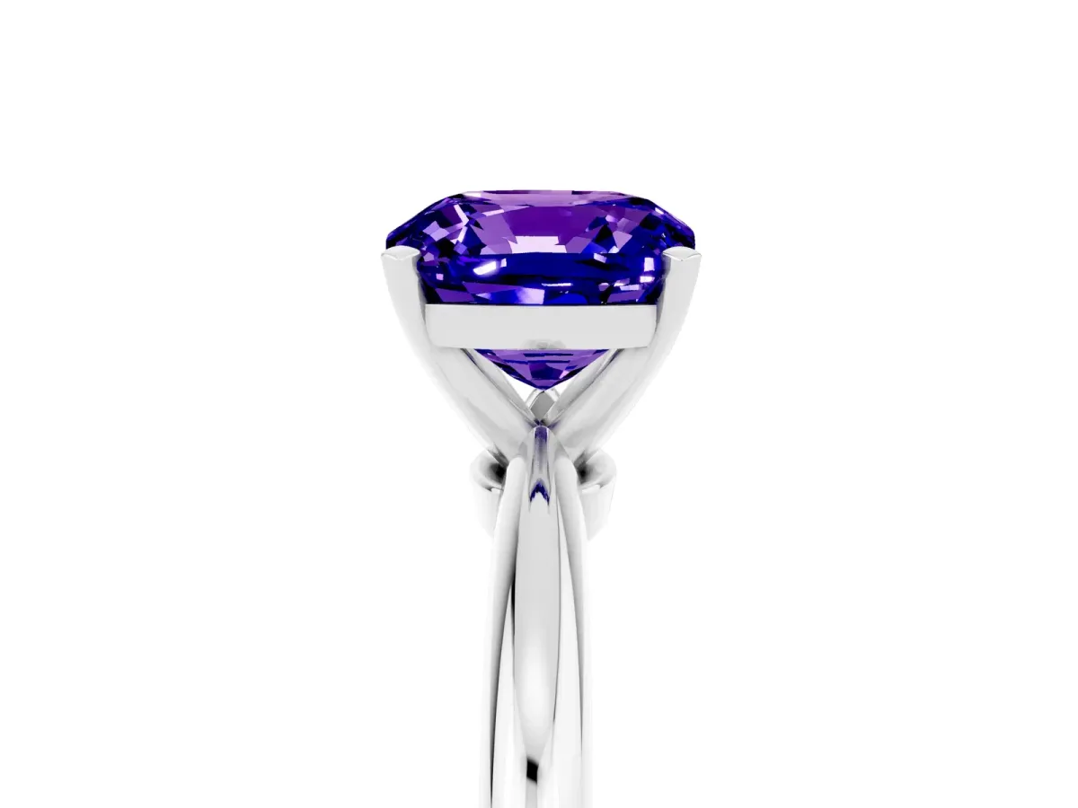 Cushion Cut Tanzanite Solitaire Ring with Six-Prong Setting and Classic Band Silver