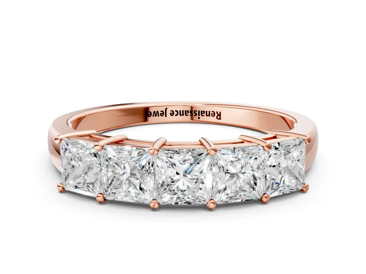 Princess Cut Five-Stone Diamond Band with Prong Setting Rose gold