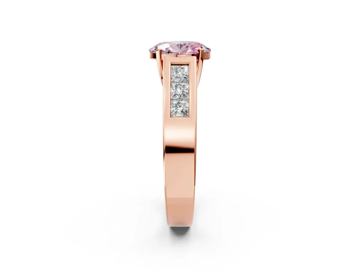 Fancy Pink Oval Cut Cut Channel Set Solitaire Ring with Four-Prong Setting Rose gold