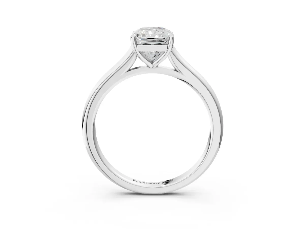 Radiant Cut Cut Solitaire Ring with Cathedral Band and Four-Prong Setting Platinum