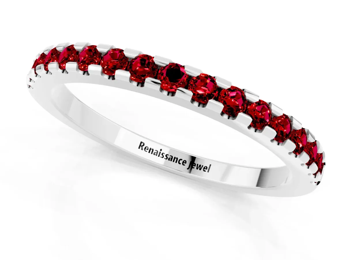 Round Ruby Pavé Set Eternity Band with Micro Prong Setting Silver