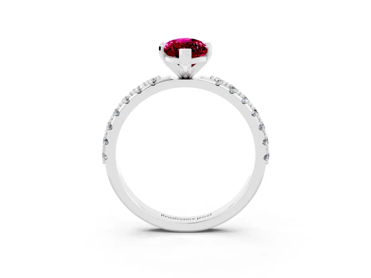 Marquise Cut Garnet Solitaire Pavé Band with Four-Prong Setting Silver