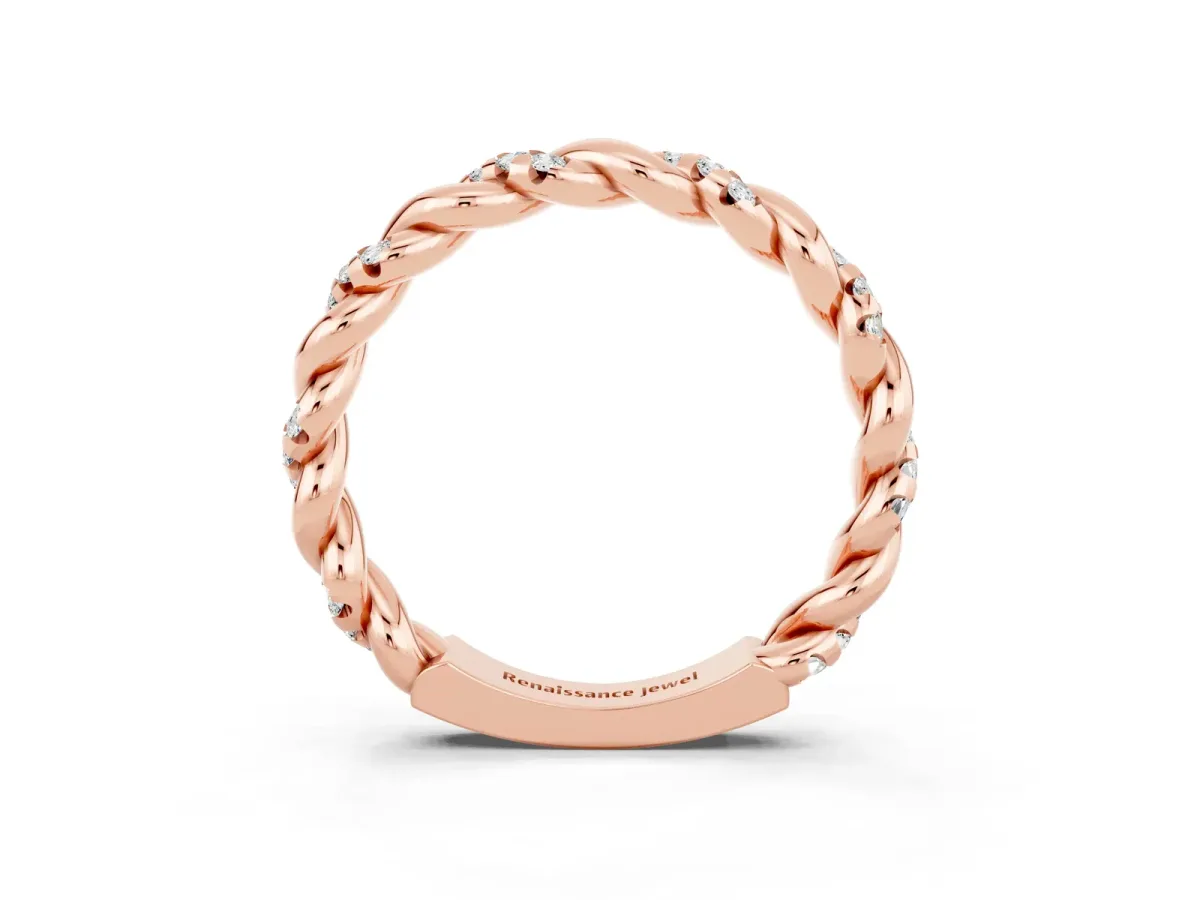 Twisted Pavé Round Moissanite Eternity Band Rose gold