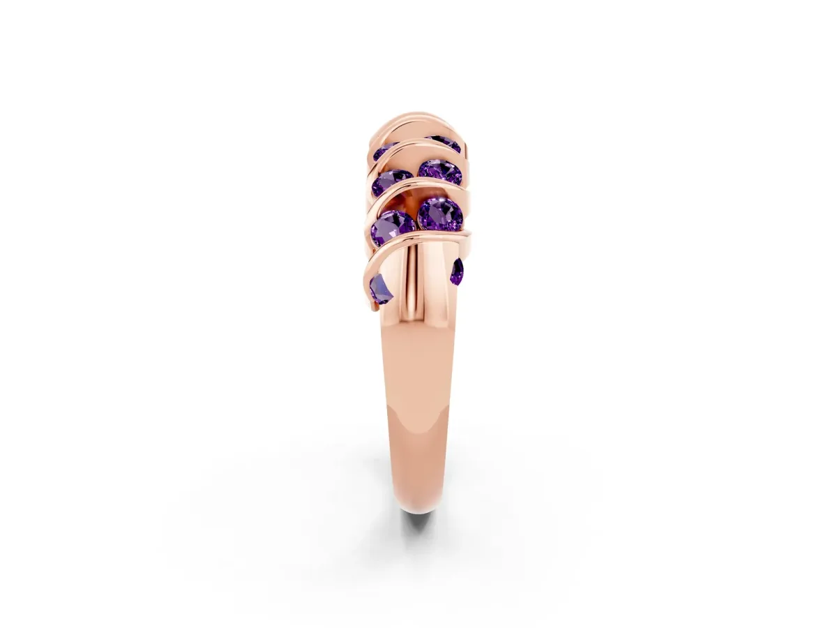 Channel Set Round Amethyst Multi-Row Band Rose gold