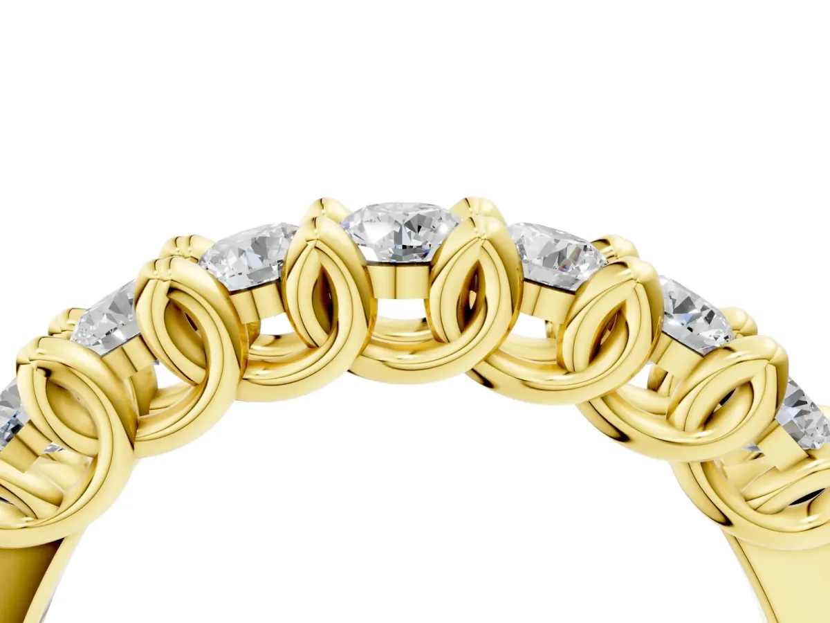 Round Diamond Prong-Set Half Eternity Band Yellow gold