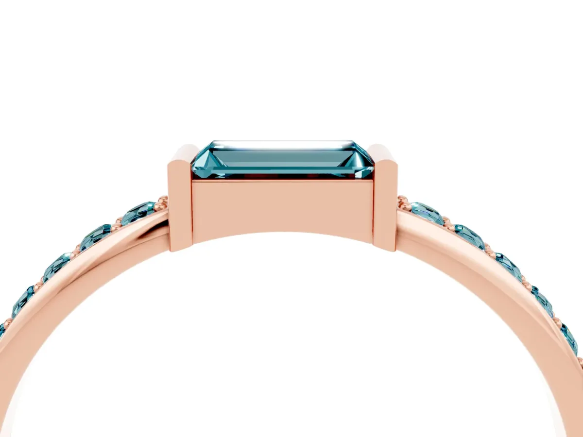 Baguette Blue Topaz Pavé Band with Bar Setting Rose gold