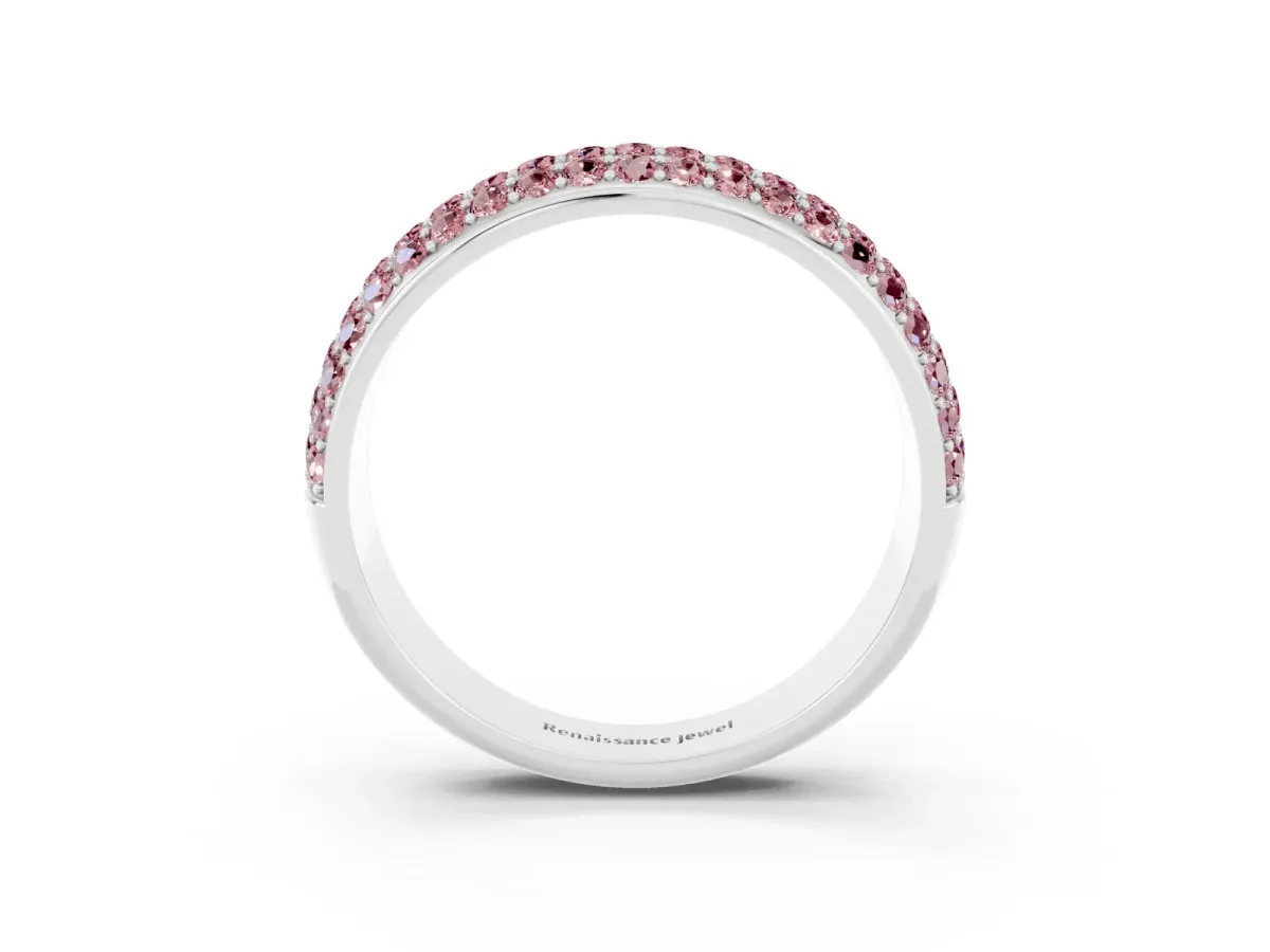 Three-Row Round Morganite Eternity Band with Shared Prong Setting Platinum