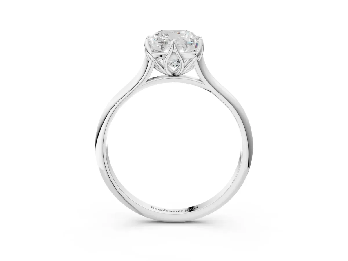 Cushion Cut Solitaire Cathedral Diamond Ring with Six-Prong Setting Silver