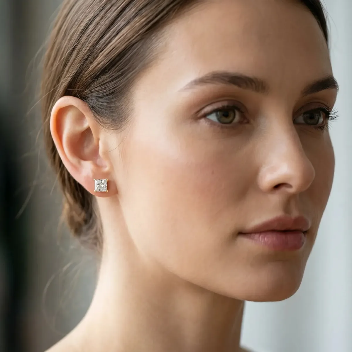 Princess Cut Diamond Stud Earrings Yellow gold