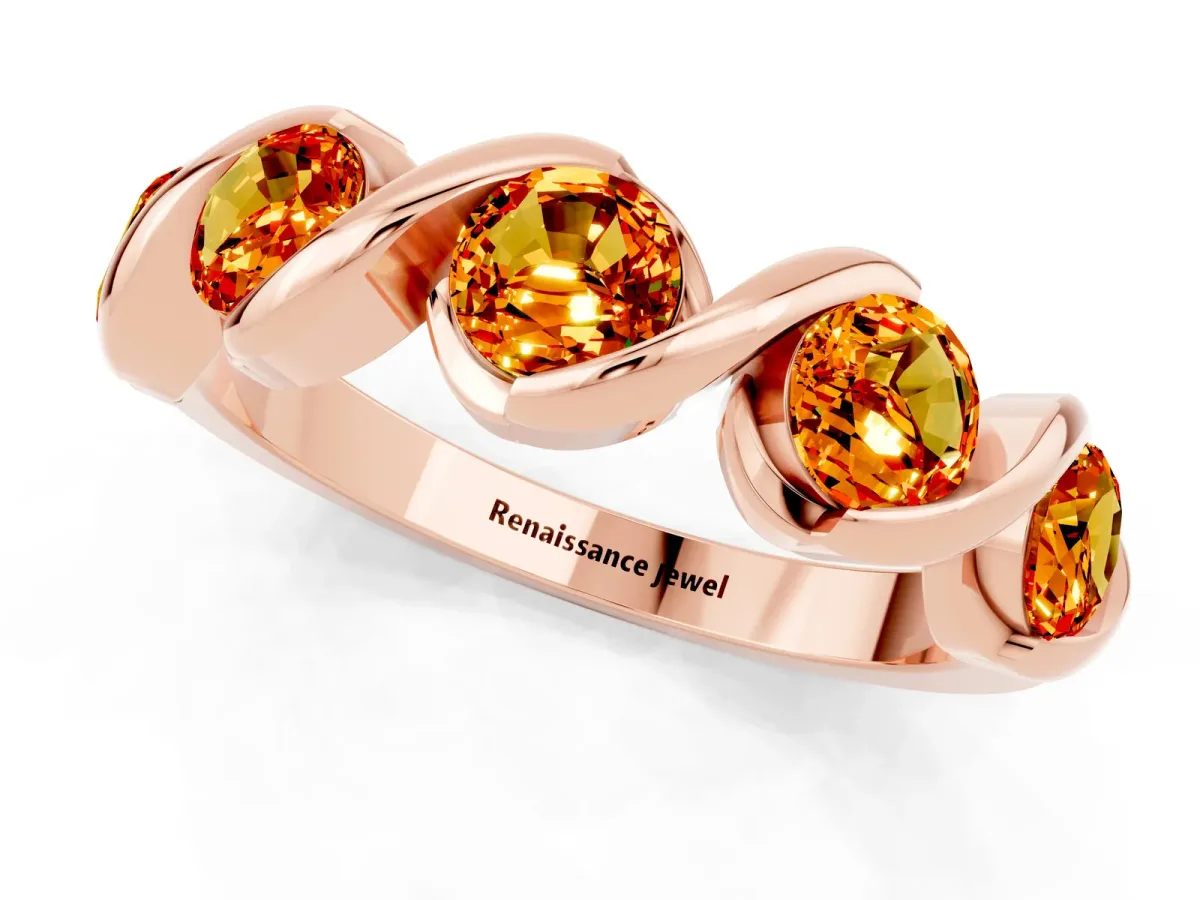 Round Citrine Wave Band with Channel Setting and Shared Prongs Rose gold