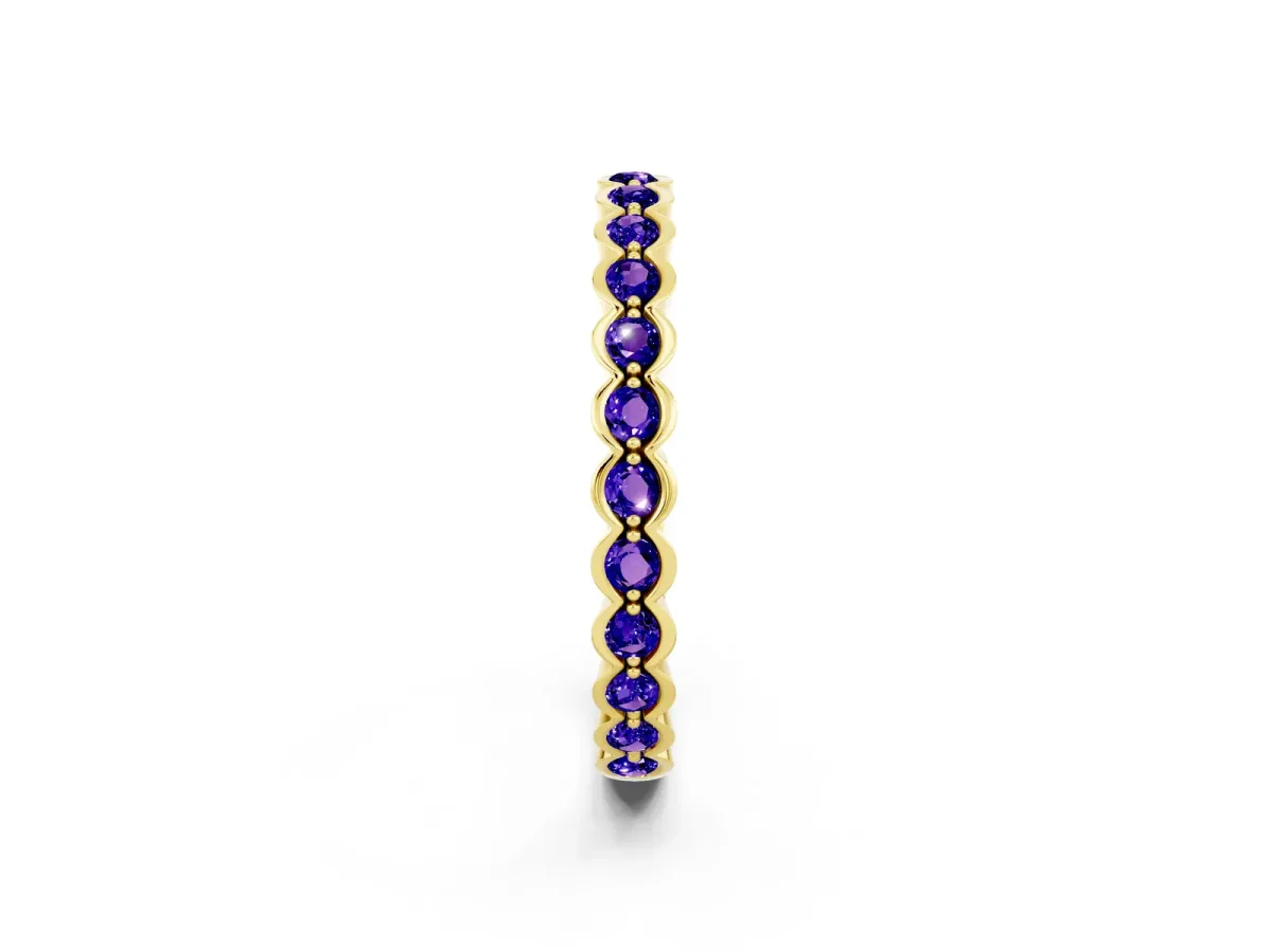Round Tanzanite Bezel Set Eternity Band Yellow gold