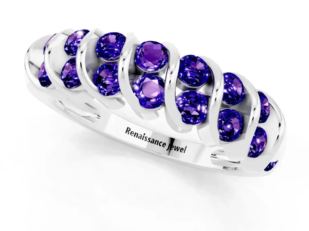 Channel Set Round Tanzanite Multi-Row Band White gold