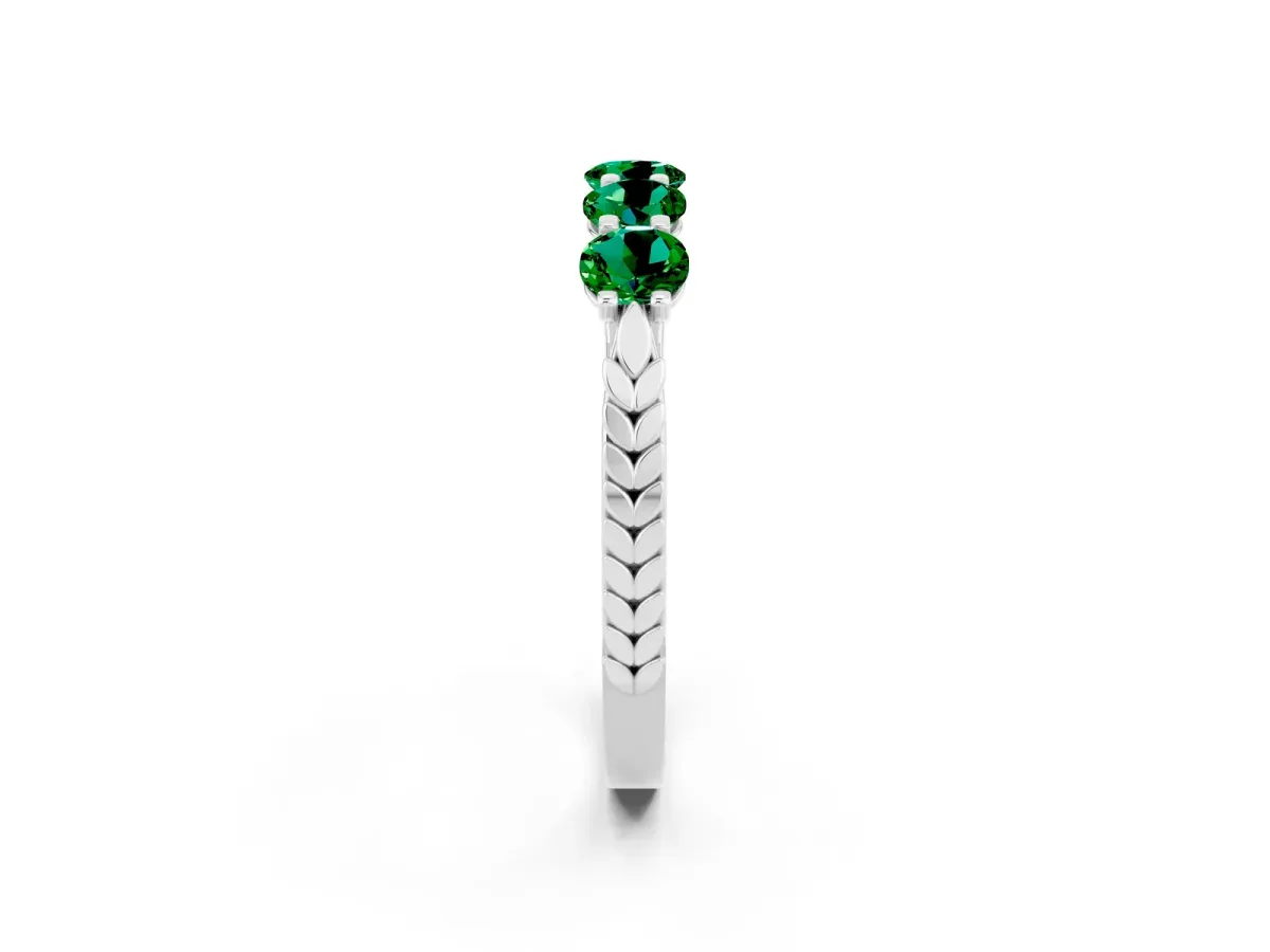 Five-Stone Round Emerald Prong-Set Band Platinum