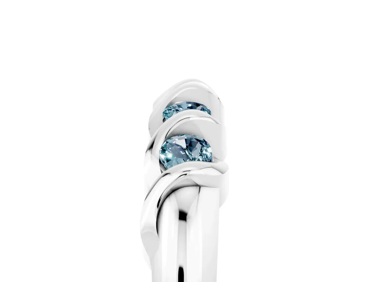 Round Aquamarine Eternity Band with Twist Prong Setting Platinum