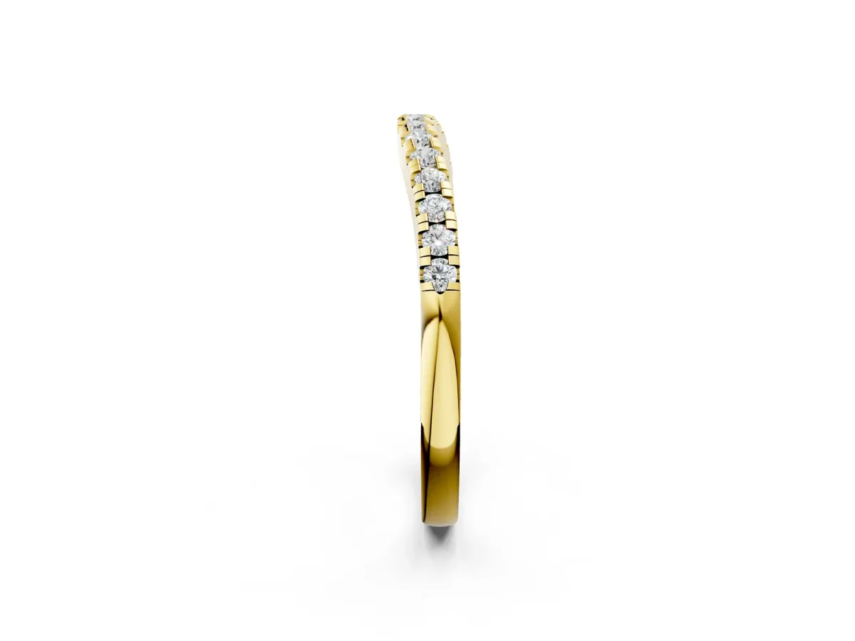 Pavé Round Diamond Curved Band with Shared Prong Setting Yellow gold